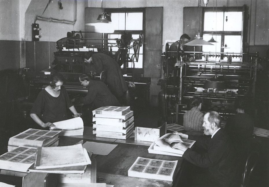Die Werkstatt der Banknotendruckerei um 1920