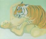 M. Lassnig, Mit einem Tiger schlafen, 1975