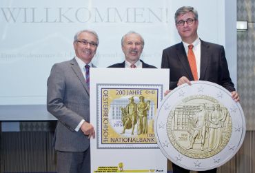 Feierliche Übergabe der 2-Euro-Sondermünze und der OeNB-Jubiläumsbriefmarke