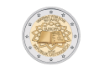Österreichische 2‑Euro‑Gedenkmünze 2007 ‚50 Jahre Vertrag von Rom‘ mit geöffnetem Vertrag vor dem Kapitolsplatz und EU‑Sternen im äußeren Ring.
