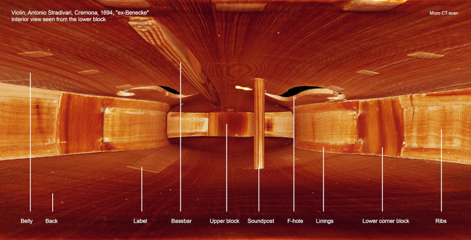 Violin, Antonio Stradivari, 1694, "ex Benecke". Interior view.