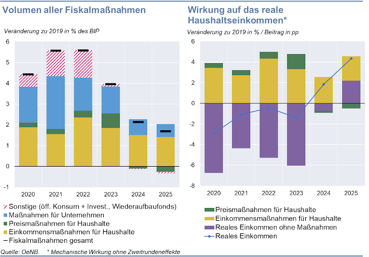 Volumen aller Fiskalmaßnahmen und Wirkung auf das reale Haushaltseinkommen