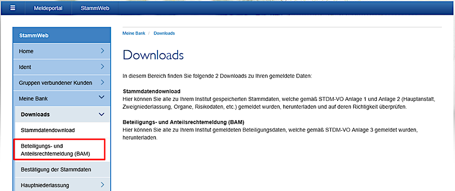 Screenshot der Applikation StammWeb