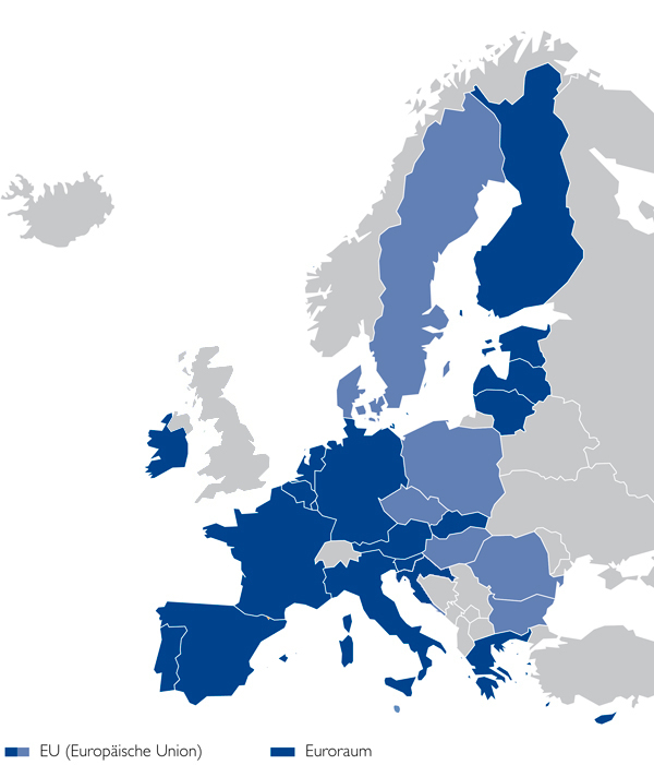 Karte der Europäischen Union und des Euroraums